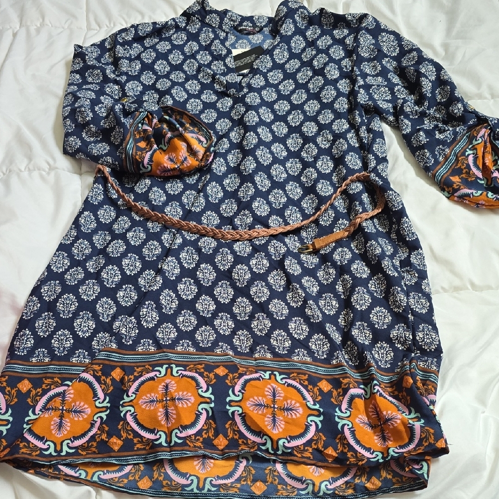 Indulge Navy and Cream Patterned Dress